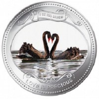 Монета Острова Ниуэ 2 доллара 2010 Любовь драгоценна: Черный лебедь