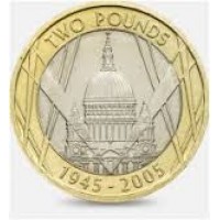 Монета Великобритания 2 фунта 2005 60 лет окончания 2-ой мировой войны