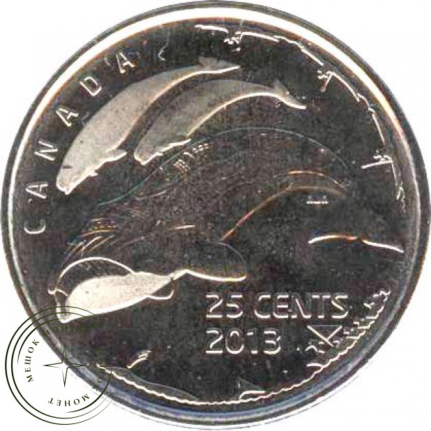 Канада 25 центов 2013 жизнь севера киты (матовая)
