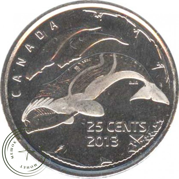 Канада 25 центов 2013 жизнь севера киты (глянцевая)