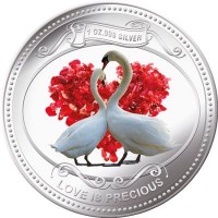 Монета Острова Ниуэ 2 доллара 2010 Любовь драгоценна: Белый лебедь