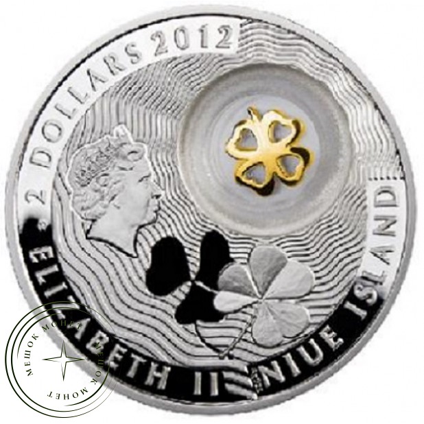 Острова Ниуэ 2 доллара 2012 Монета на счастье: Четырехлистный клевер