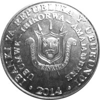 Монета Бурунди 5 франков 2014 Венценосный орёл