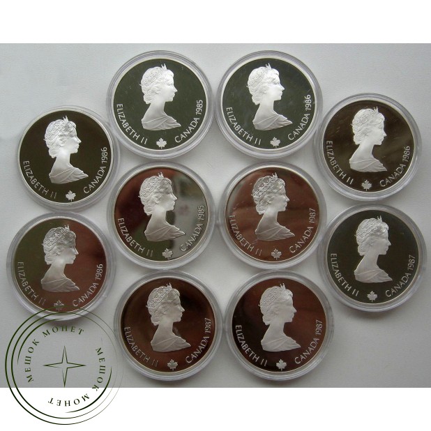 Канада 20 долларов 1985-1986-1987 полный набор Олимпиада Калгари (10 монет)