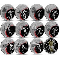 Набор 12 серебряных монет Футбол 2018 в футляре