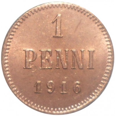 Монета 1 пенни 1916