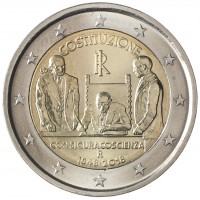 Монета Италия 2 евро 2018 70 лет конституции Итальянской Республики