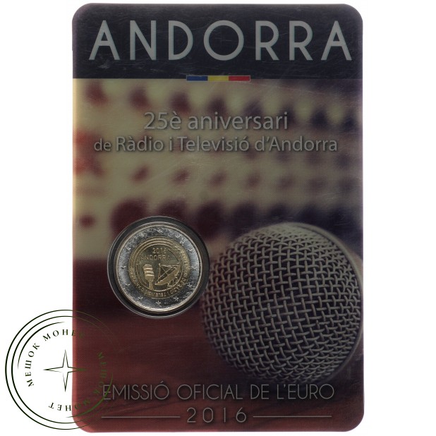Андорра 2 евро 2016 25 лет радио- и телевещания в Андорре (Буклет)