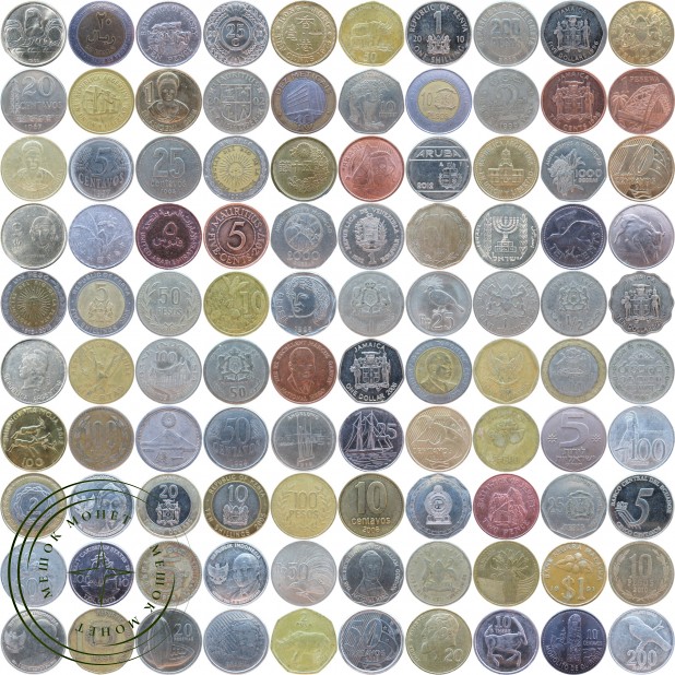Набор монет экзотика без повторов 301 монета из 74 стран мира