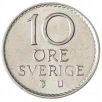 Монета Швеция 10 эре 1973
