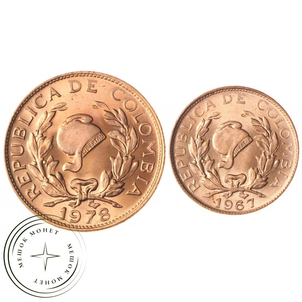 Колумбия набор 2 монеты 1 сентаво 1967  и 5 сентаво 1978