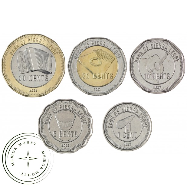 Сьерра-Леоне набор 5 разменных монет 2022 Музыкальные инструменты