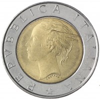 Монета Италия 500 лир 1998 20 лет IFAD