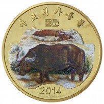 Монета Северная Корея 20 вон 2014 Буйвол