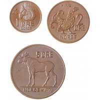 Монета Норвегия набор 1, 2, 5 эре 1971-1973