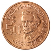 Монета Уругвай 50 песо 2011 200 лет революции против Испании