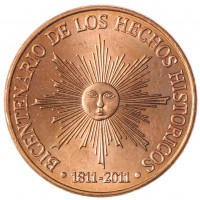 Монета Уругвай 50 песо 2011 200 лет революции против Испании
