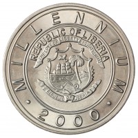 Монета Либерия 5 долларов 2000 Миллениум - Год обезьяны