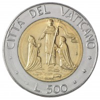Монета Ватикан 500 лир 1990