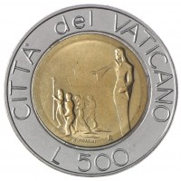 Монета Ватикан 500 лир 1991