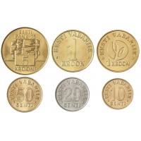 Эстония набор 6 монет 5, 10, 20, 50 сенти, и 1, 5 крон 1991-2006