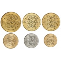 Эстония набор 6 монет 5, 10, 20, 50 сенти, и 1, 5 крон 1991-2006