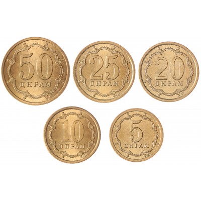 Монета Таджикистан набор 5, 10, 20, 25, 50 дирам 2006