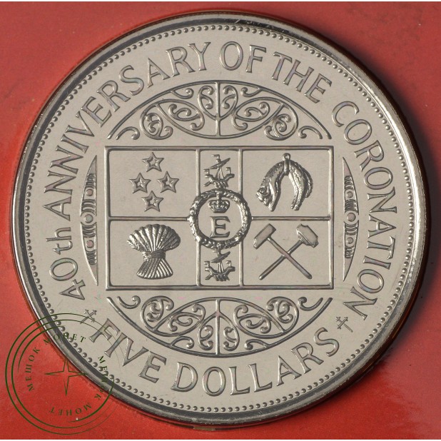 Новая Зеландия 5 долларов 1993 40 лет коронации Королевы Елизаветы II