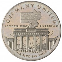 Монета Маршалловы Острова 5 долларов 1990 Объединение Германии