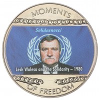 Монета Либерия 10 долларов 2004 Лех Валенса и профсоюз "Солидарность"