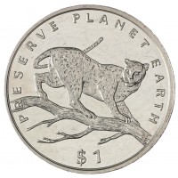Монета Либерия 1 доллар 1995 Сохраним планету Земля - Леопард