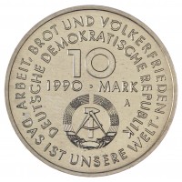 Монета ГДР 10 марок 1990 100 лет Дню международной солидарности трудящихся