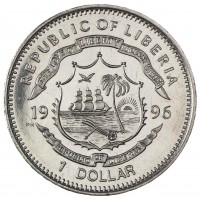 Монета Либерия 1 доллар 1996 Сохраним планету Земля - Жако