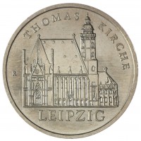 Монета ГДР 5 марок 1984 Церковь святого Томаса в Лейпциге