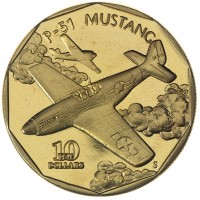 Монета Маршалловы Острова 10 долларов 1991 North American P-51 Mustang