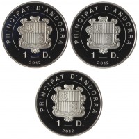 Андорра набор 3 монеты 1 динер 2012 Птицы Андорры - Глухарь, Утка, Зарянка