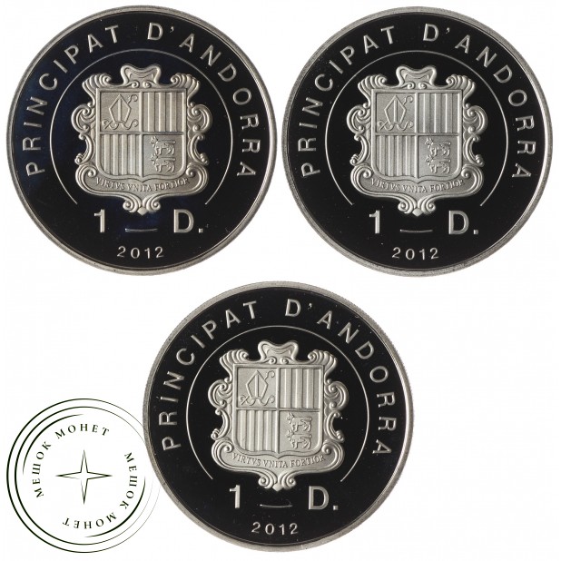 Андорра набор 3 монеты 1 динер 2012 Птицы Андорры - Глухарь, Утка, Зарянка