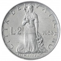 Монета Ватикан 2 лиры 1958