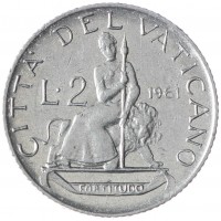 Монета Ватикан 2 лиры 1961