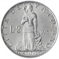 Монета Ватикан 2 лиры 1957