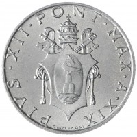 Монета Ватикан 2 лиры 1957