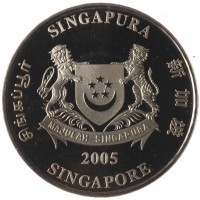 Монета Сингапур 2 доллара 2005 Год петуха