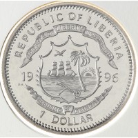 Монета Либерия 1 доллар 1996 Выдающиеся Личности - Мао Цзэдун и Никсон