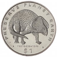 Монета Либерия 1 доллар 1993 Сохраним планету Земля - Протоцератопс