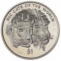Монета Сьерра-Леоне 1 доллар 2001 Большие кошки мира - Львы