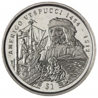 Монета Сьерра-Леоне 1 доллар 1999 Америго Веспуччи