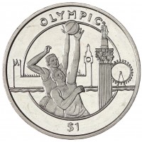 Монета Сьерра-Леоне 1 доллар 2010 XXX летние Олимпийские Игры в Лондоне 2012 - Баскетбол
