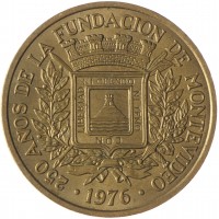 Монета Уругвай 5 новых песо 1976 250 лет основанию Монтевидео