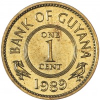 Монета Гайана 1 цент 1979-1989
