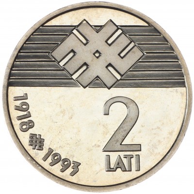 Монета Латвия 2 лата 1993 75 лет Латвийской республике